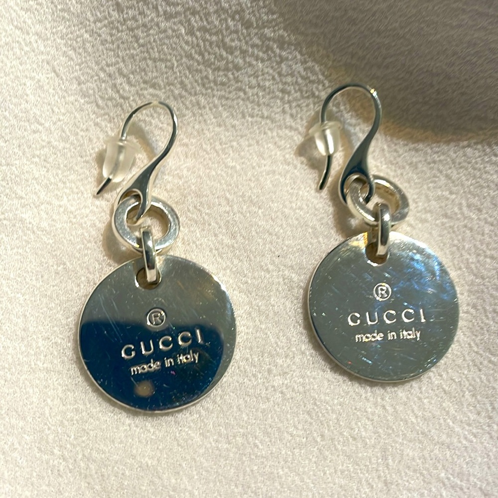Authentic Gucci sterling silver round drop earrings, brand new & shiny